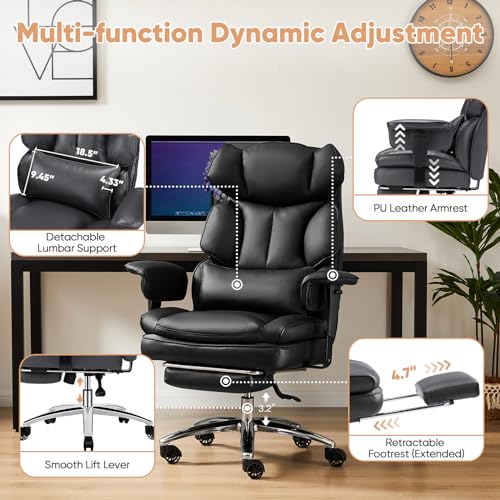 Black PU Leather Ergonomic Desk Chair with Footrest I7929