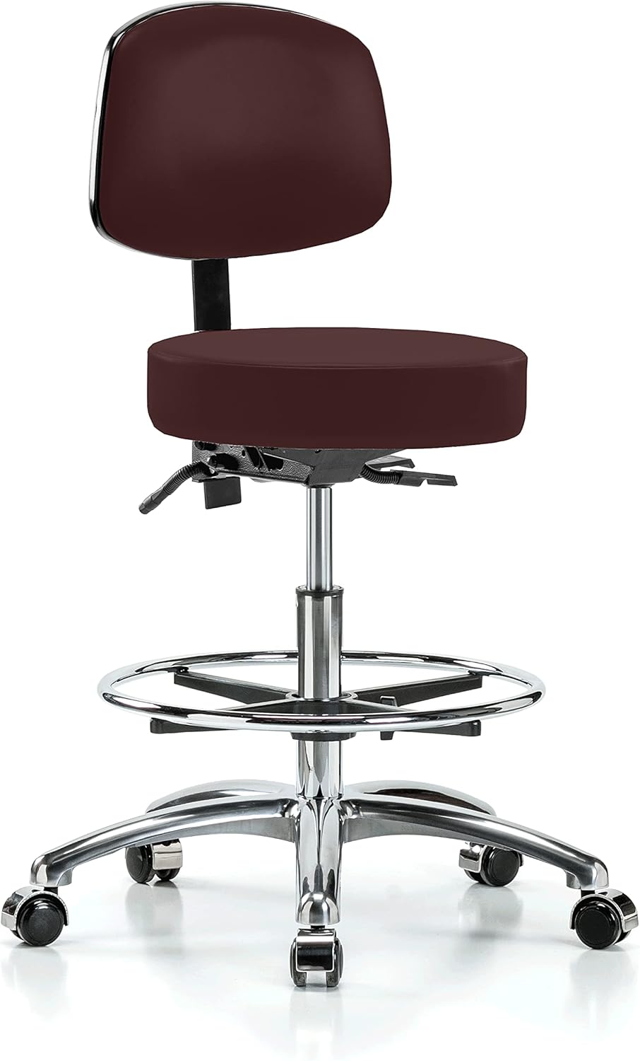 Chrome Height Adjustable Doctor's Stool with Back and Footring W664808