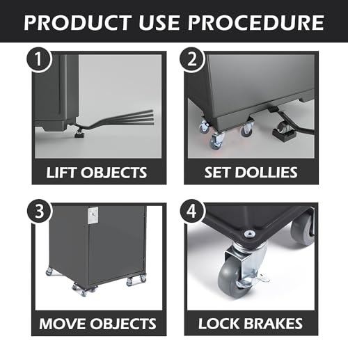 Furniture Dolly with 4 360° Rotatable Rubber Universal Wheels, Carbon Steel Panel, Maximum Load 2645LBS H263