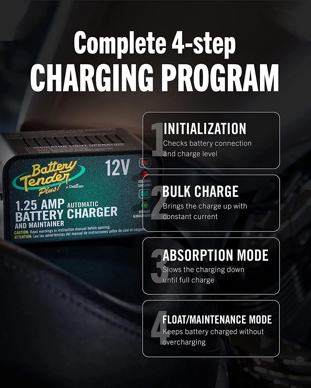 12V 1.25 AMP Smart Automatic Battery Charger and Maintainer A714