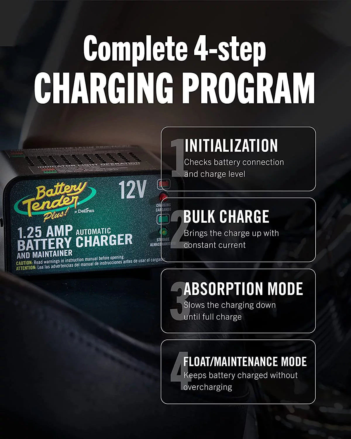 12V 1.25 AMP Smart Automatic Battery Charger and Maintainer A714