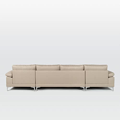Linen Fabric U-Shape Sectional Sofa with Double Extra Wide Chaise Lounge L524