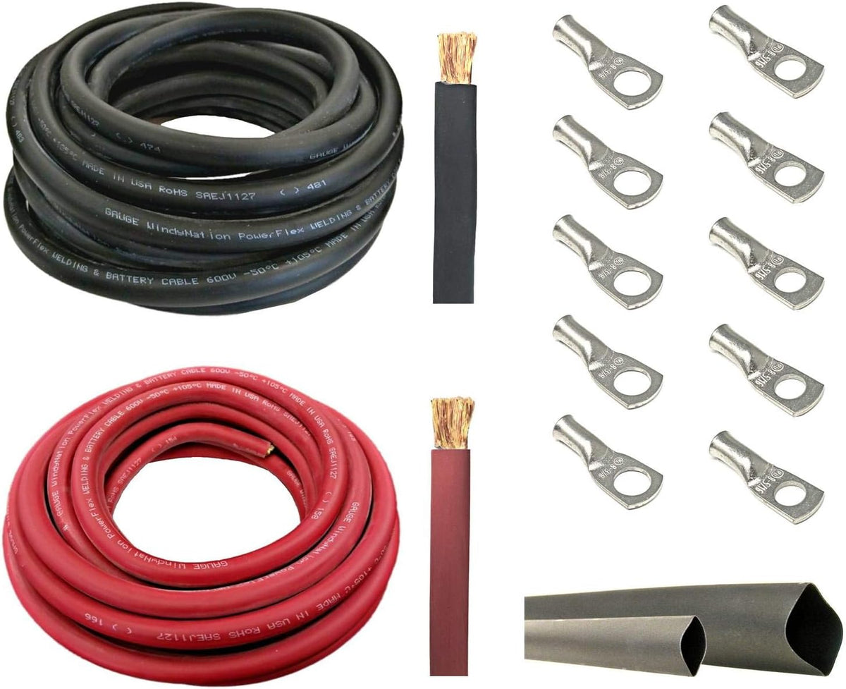 1/0 AWG 10 Feet Black Pure Copper Welding Cable with Copper Lugs and Heat Shrink Tubing K593