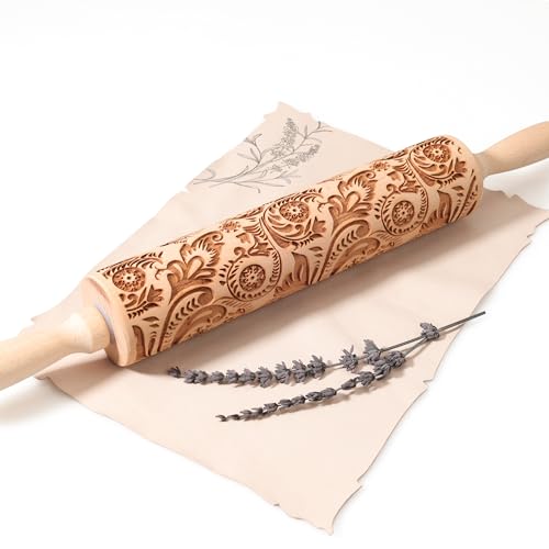 17" Wooden Rolling Pins with Embossed Designs B232