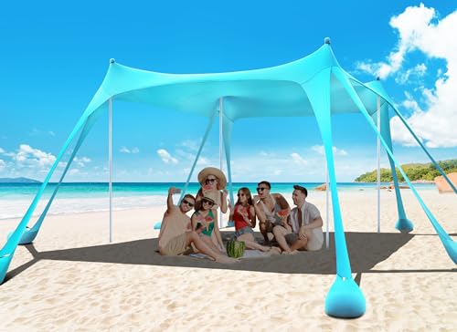 Beach Tent, Camping Sun Shelter UPF50+ with 8 Sandbags, Sand Shovels, Ground Pegs & Stability Poles L9685
