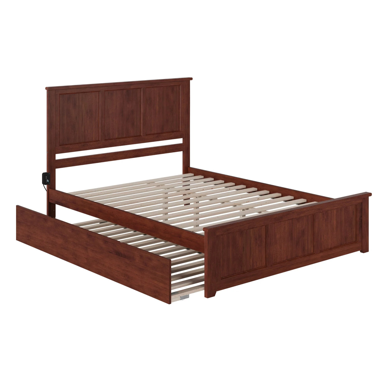 Solid Wood Queen Bed with Twin XL Trundle in Walnut C7865