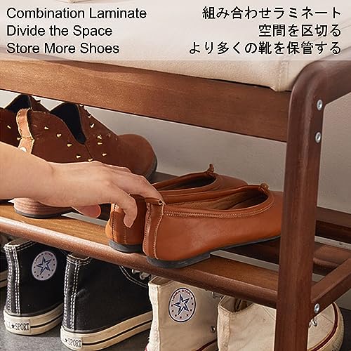 Off-White Wooden Shoe Storage Bench Ottoman C48447