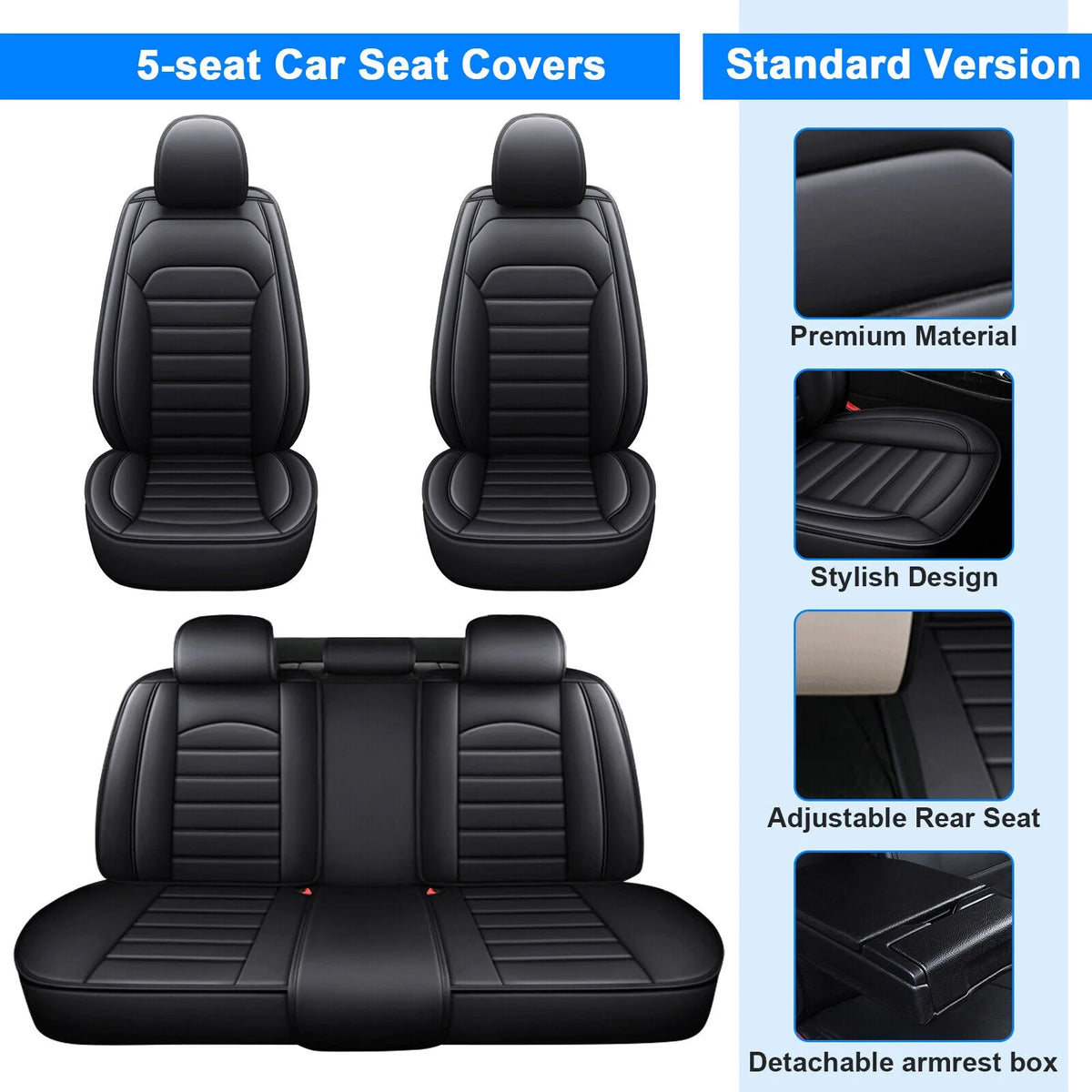 Black Waterproof Pu Leather Full Set Car Seat Covers C5230