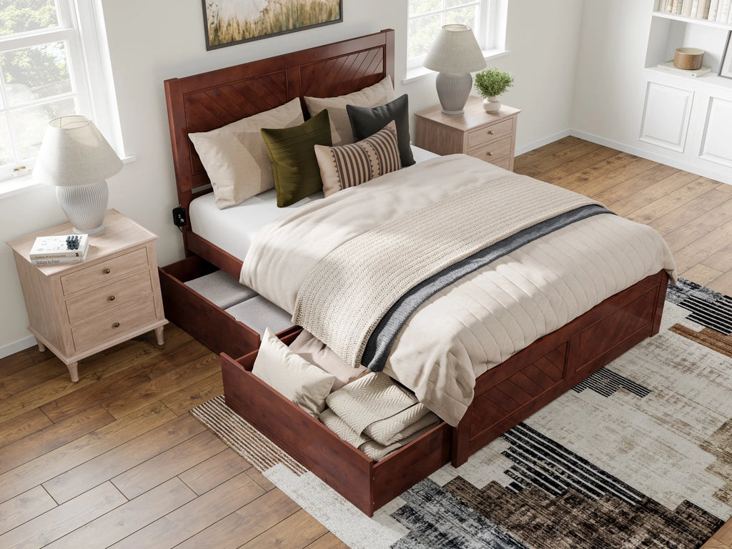 Queen Solid Wood Platform Bed with Storage Drawers T385278