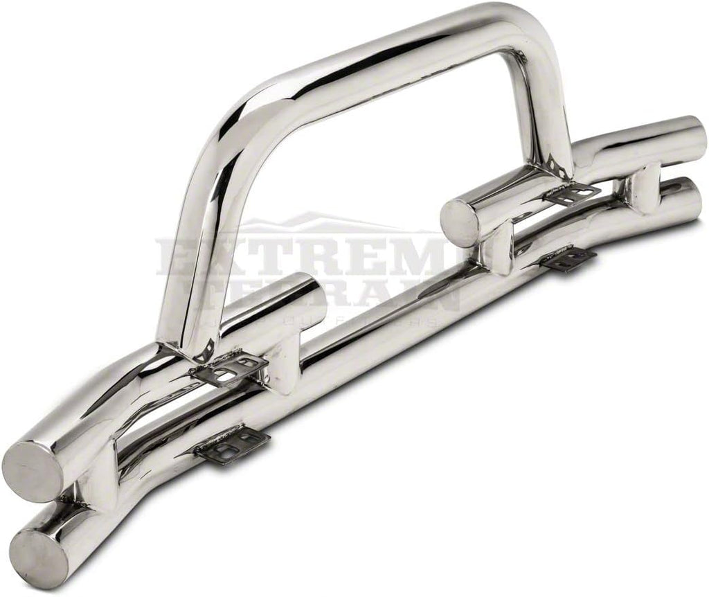 Polished Double Tubular Front Bumper with Winch Cutout O313