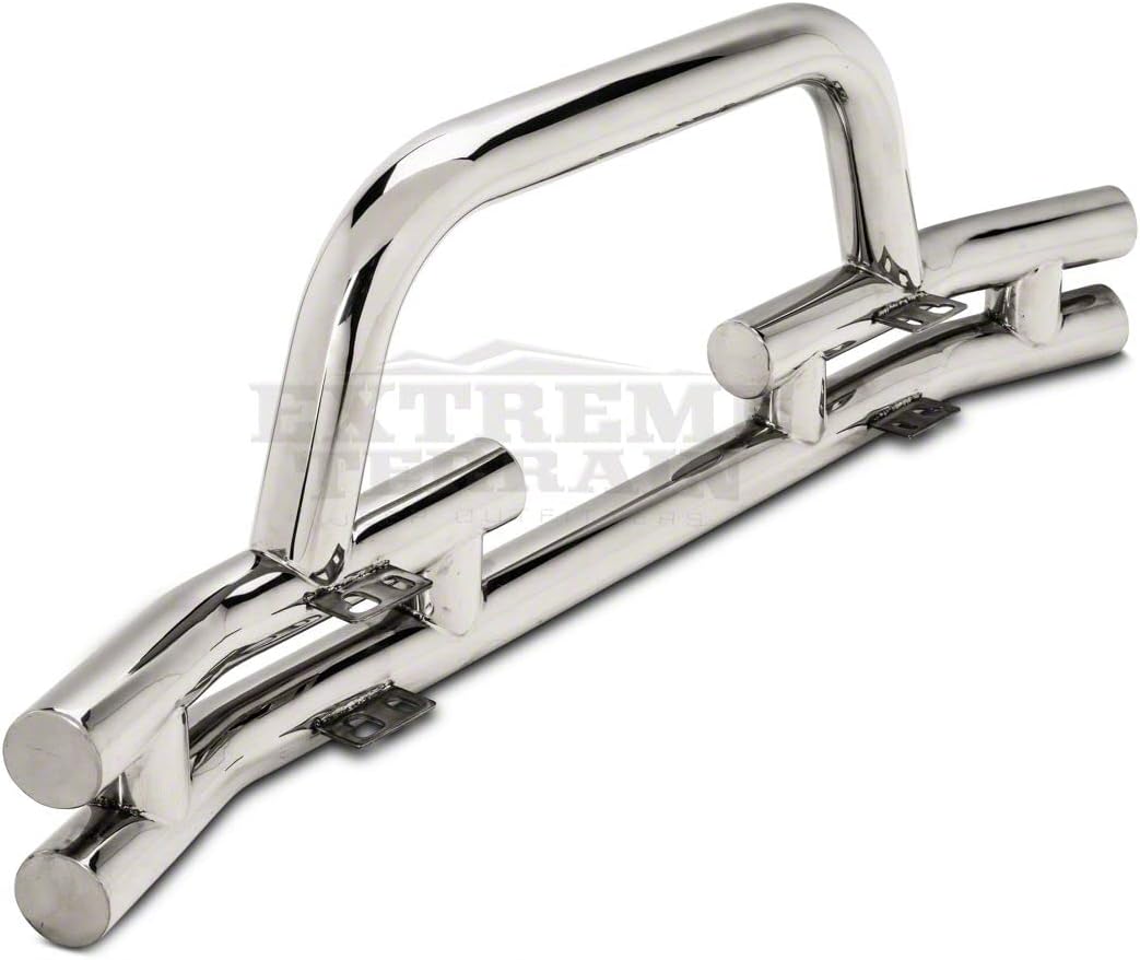 Polished Double Tubular Front Bumper with Winch Cutout O313