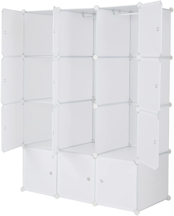 White 12 Cube Plastic Storage Shelves with Hanging Rod C272032