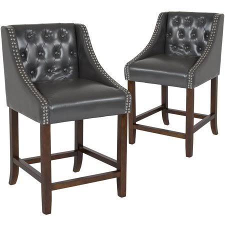 Fabric/Wood Stools (Set of 2) (Dark Gray Leather) W7030