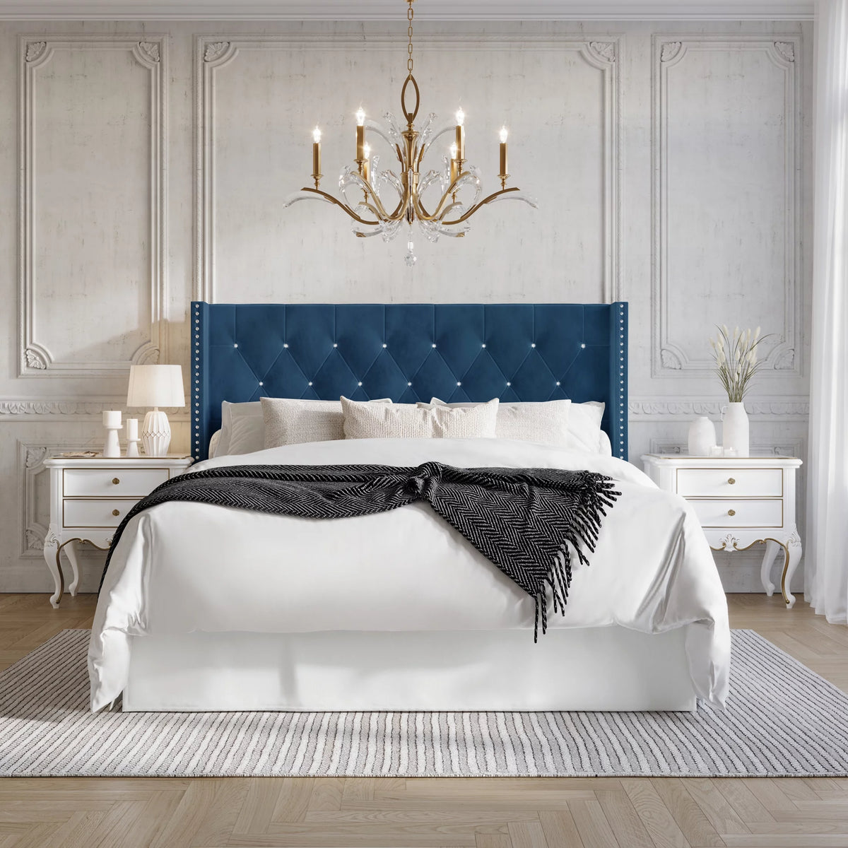 Black Velvet Upholstered Full Bed H96305