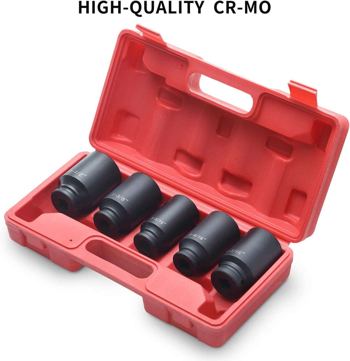 1/2 Inch Deep Impact Socket Set, 12-Point, 5 PCS, Cr-Mo, with Storage Case U127955