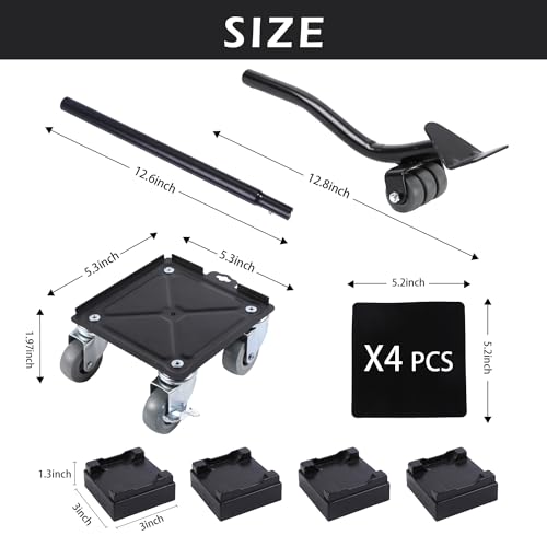 Furniture Dolly with 4 360° Rotatable Rubber Universal Wheels, Carbon Steel Panel, Maximum Load 2645LBS H263