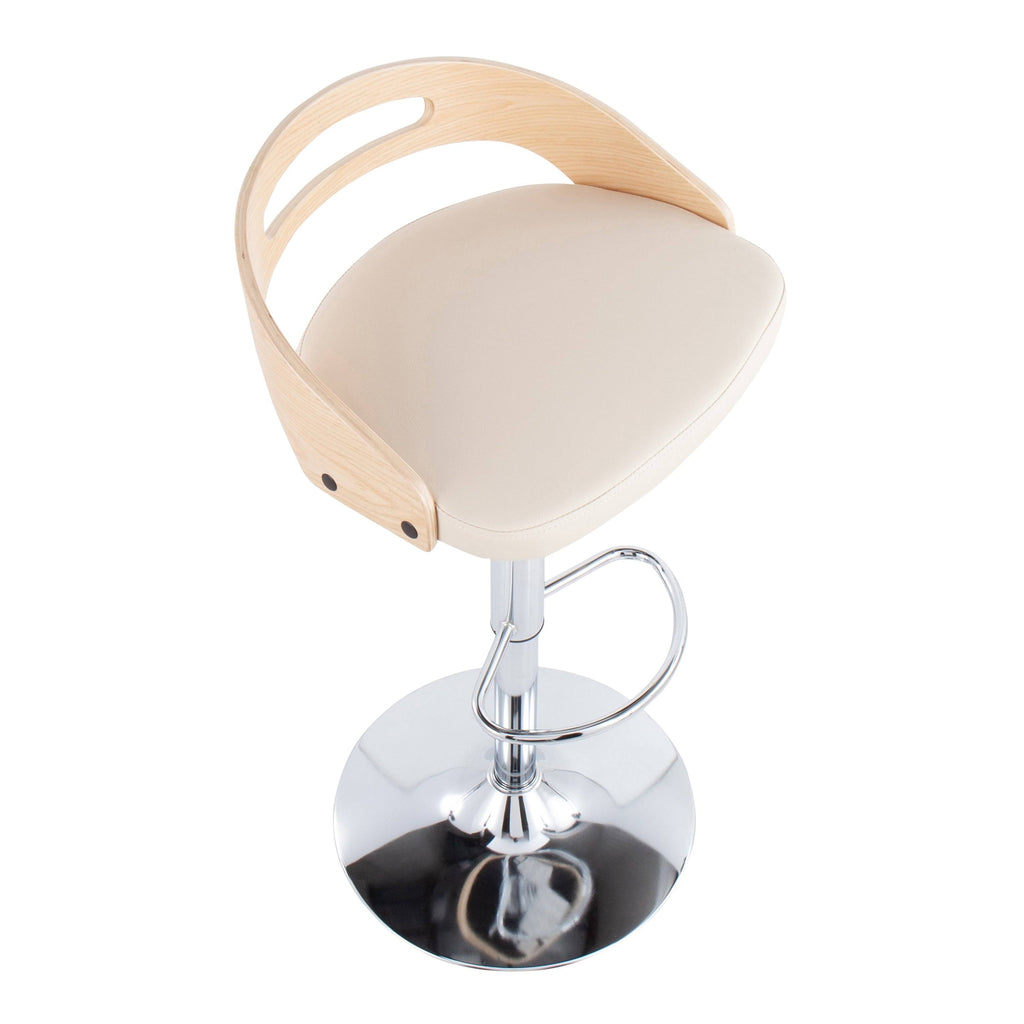 Chrome Natural Wood Cream PU Barstool T55250