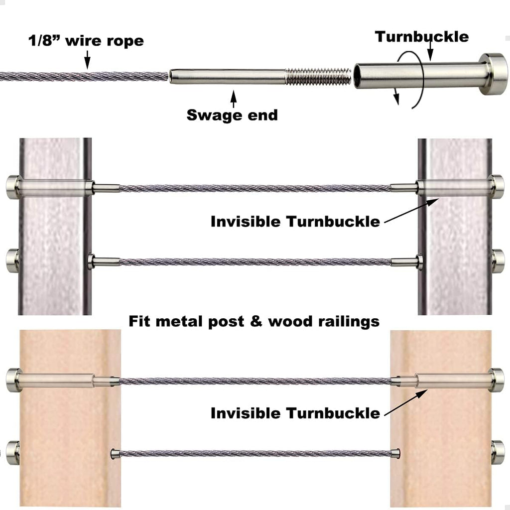 20 Pcs 1/8 Invisible Turnbuckle Kit, T316 Stainless Steel Cable Railing Hardware Kit B503