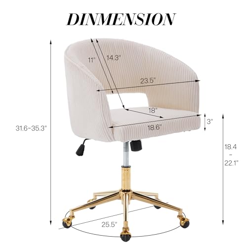 Velvet Upholstered Swivel Desk Chair with Gold Base D95966
