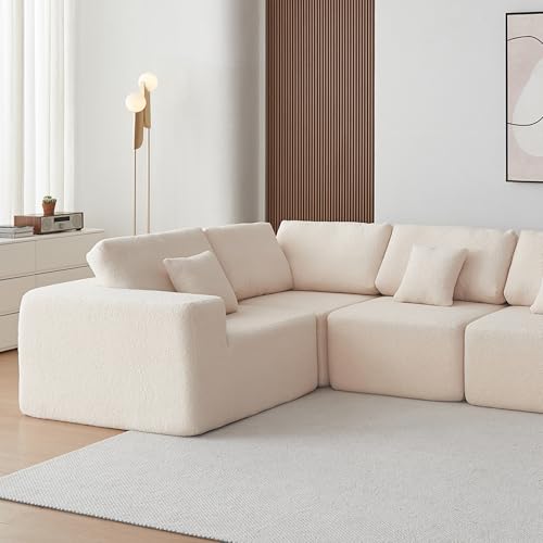 Oversized Modular Sectional Sofa Set, Gray Sherpa Fabric T35851