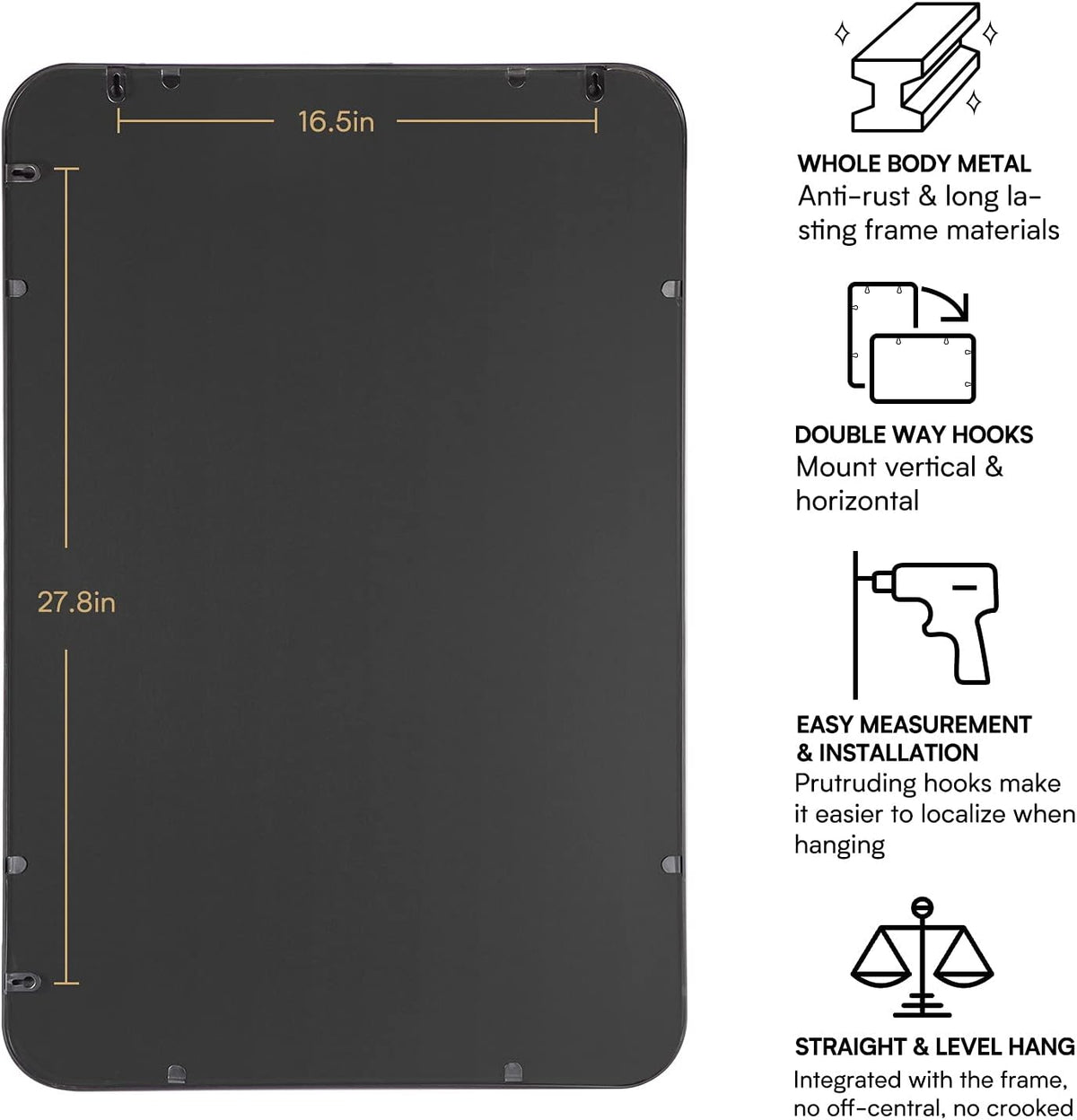 24x36 Rectangular Wall Mount Mirror with Stainless Steel Metal Frame S44748