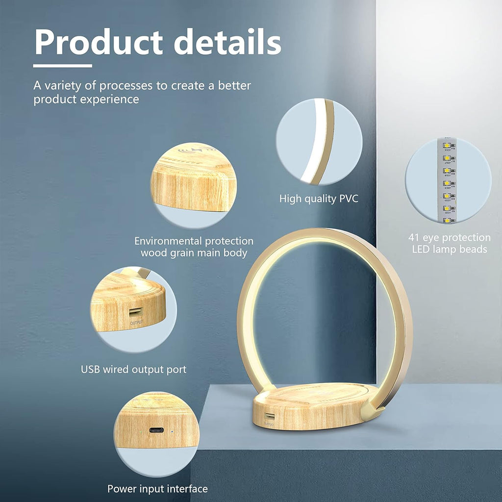 LED Wood Table Lamp with 3 Brightness Levels J533