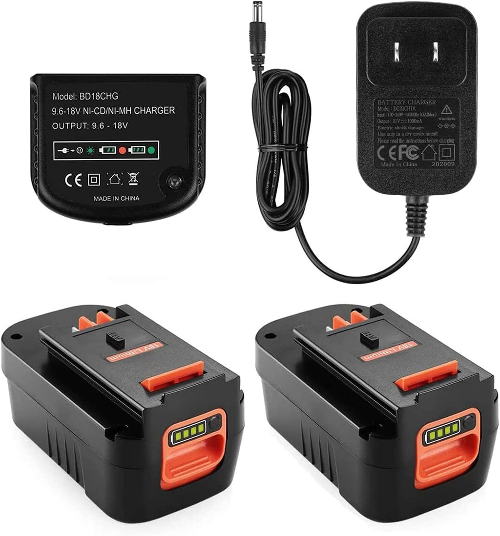 2 Pack 4.0Ah Lithium Battery for Black and Decker 18V Firestorm Battery, Charger Included J536482