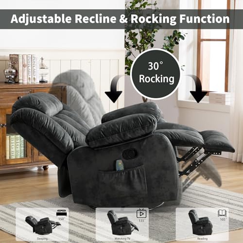 Grey Fabric Manual Swivel Rocker Recliner Chair Z481749