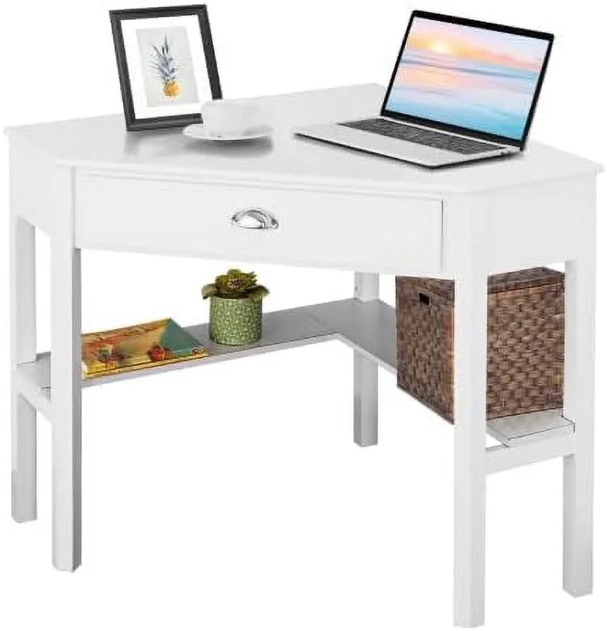 Black Corner Desk with Drawer and Shelves E5206