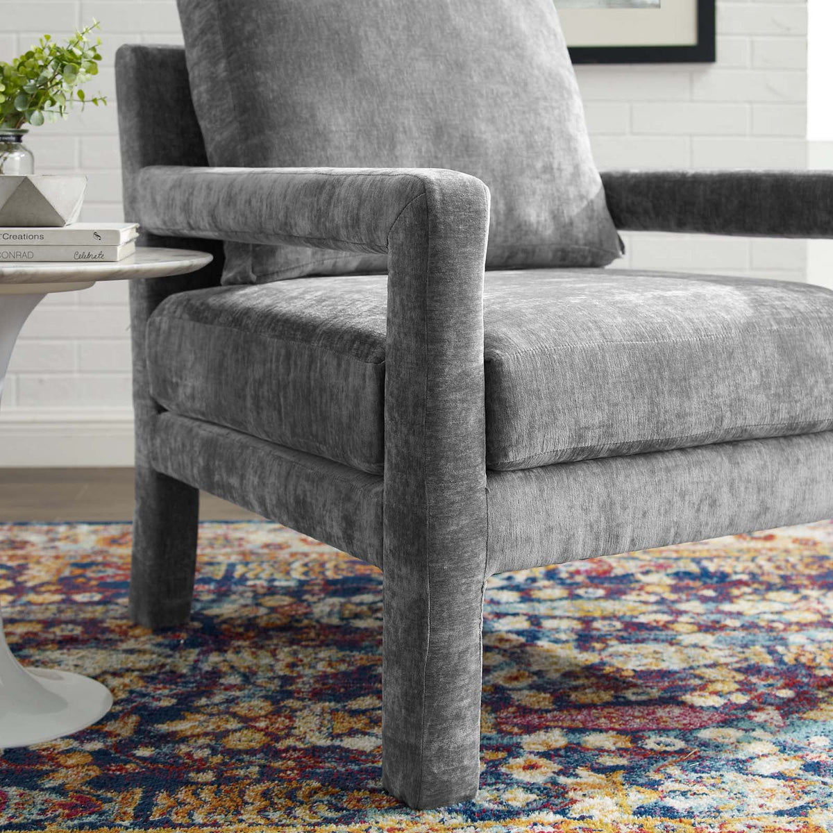 Gray Crushed Velvet Armchair L59421