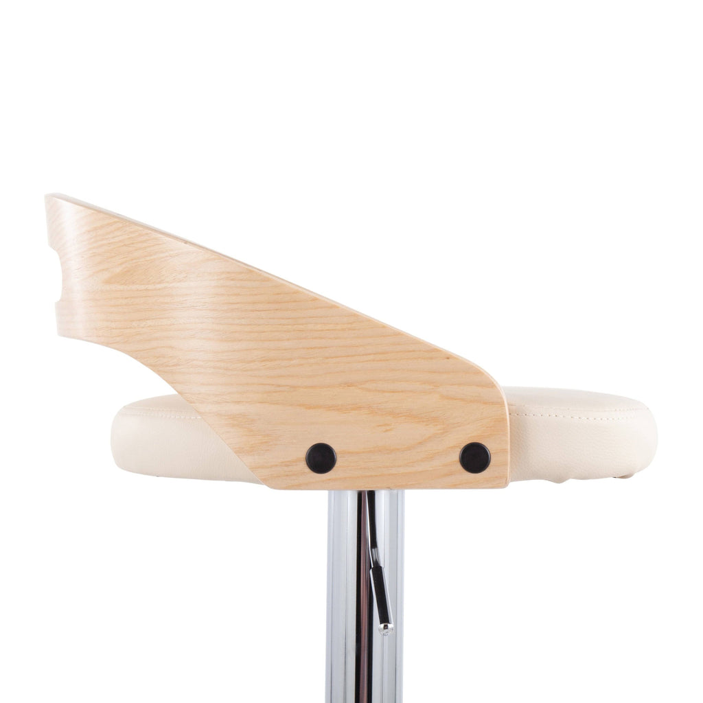 Chrome Natural Wood Cream PU Barstool T55250
