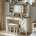 White Vanity Set with Sliding Mirror and Lights M385