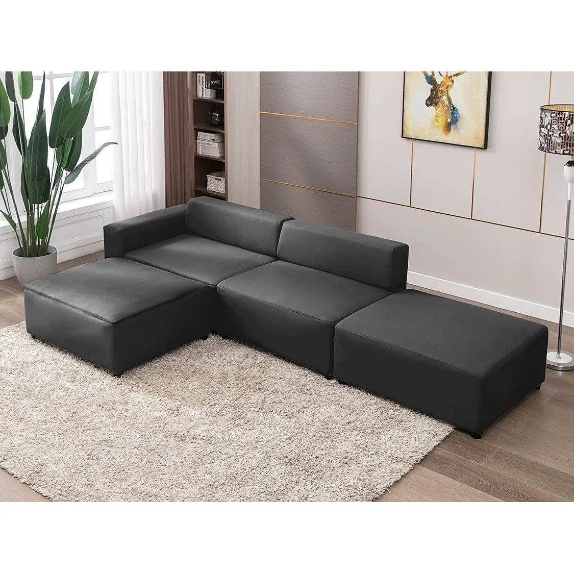Light Grey L Shape Modular Sectional Sofa with Ottomans Z459