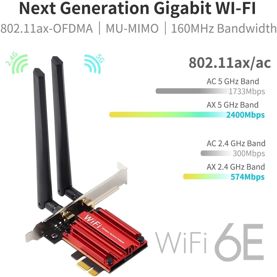 WiFi 6E PCI-E Tri-Band Wireless Adapter 5400Mbps 802.11AX 160MHZ PCIe Network Card Pack of 2 O928931