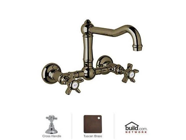 Tuscan Brass Wall Mounted Bridge Faucet with Metal Cross Handles X892
