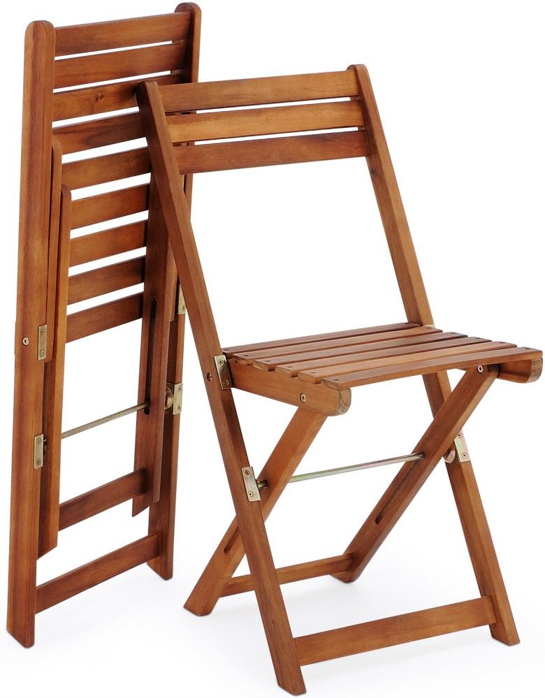 Wooden 3-Piece Bistro Set Folding Chairs and Square Acacia Wood Coffee Table O9322