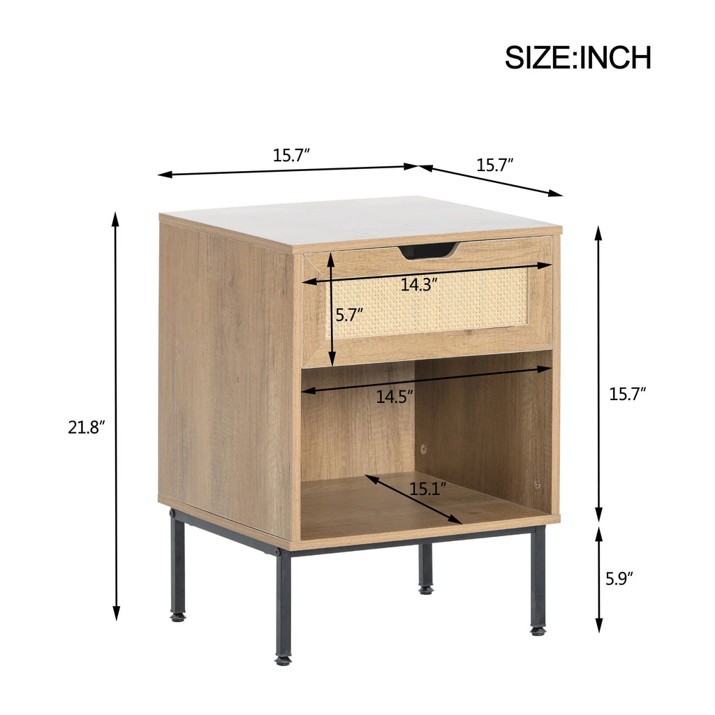 Natural Rattan Door Nightstand with Solid Metal Legs M764