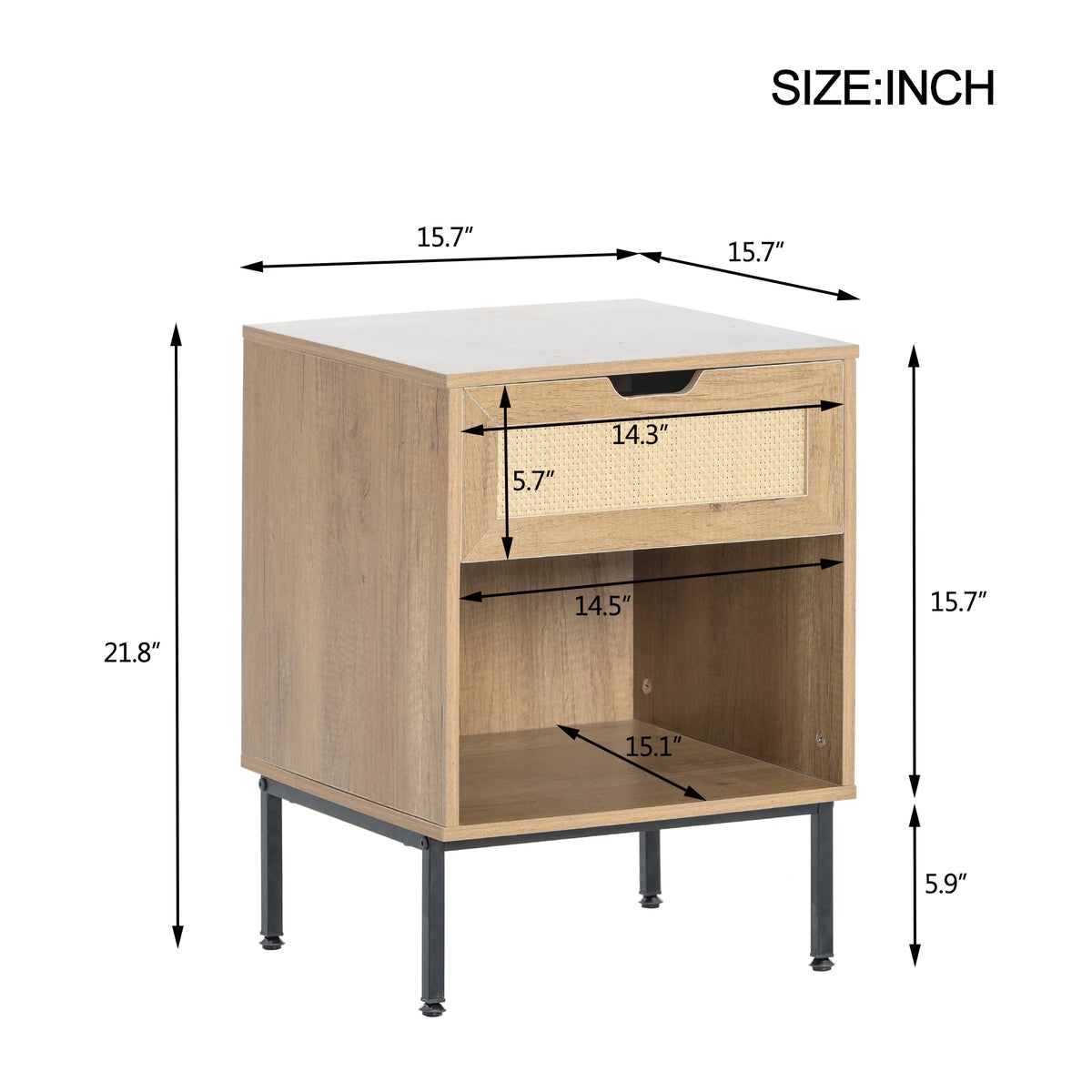 Natural Rattan Door Nightstand with Solid Metal Legs M764