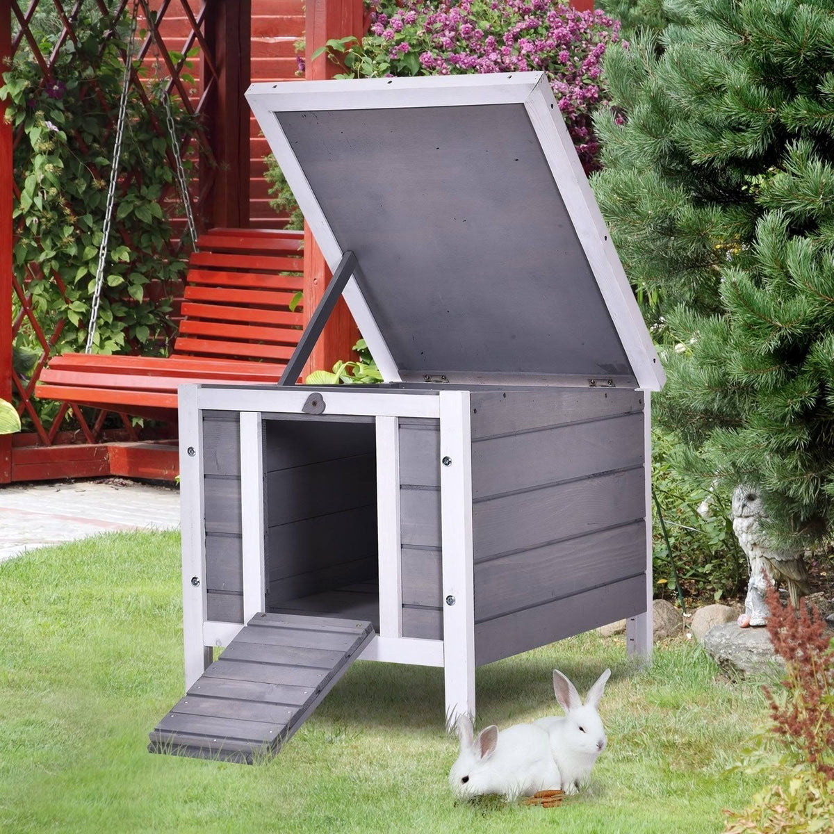 Grey Raised Wooden Pet House K292