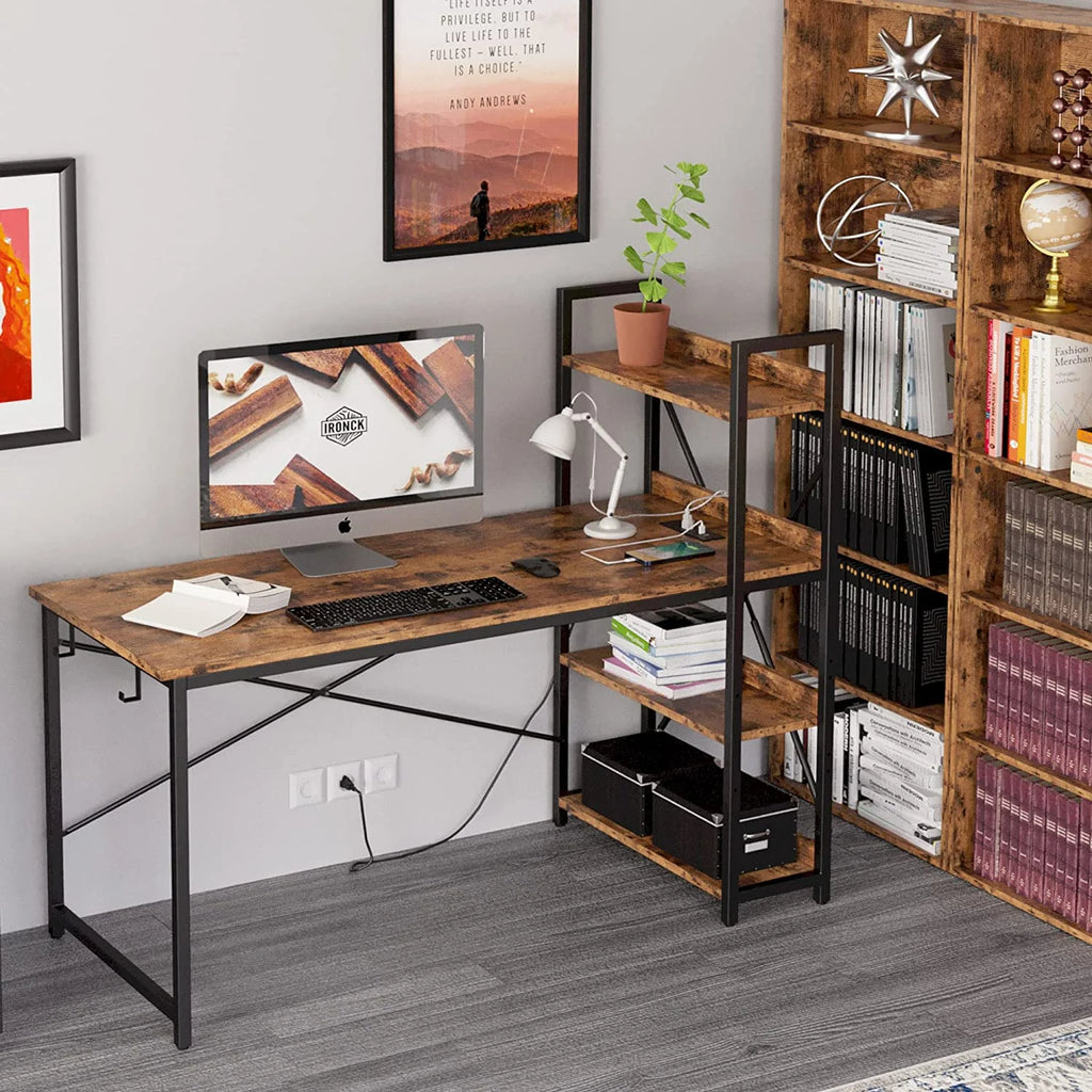 55" Computer Desk with Power Outlet and Storage Shelves L73322