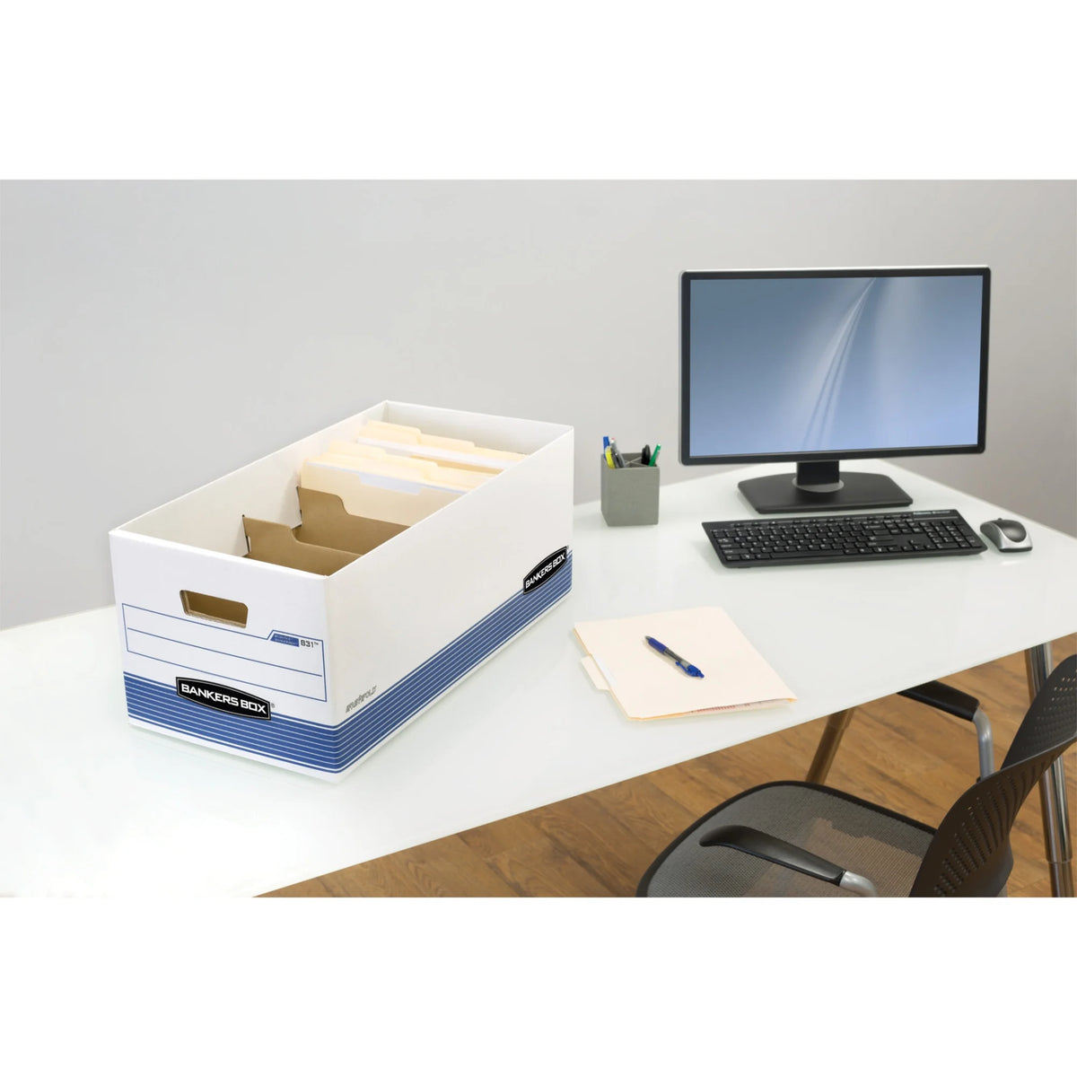 Storage Boxes, 15" x 12" x 10", White/Blue, Pack Of 4 Q90072