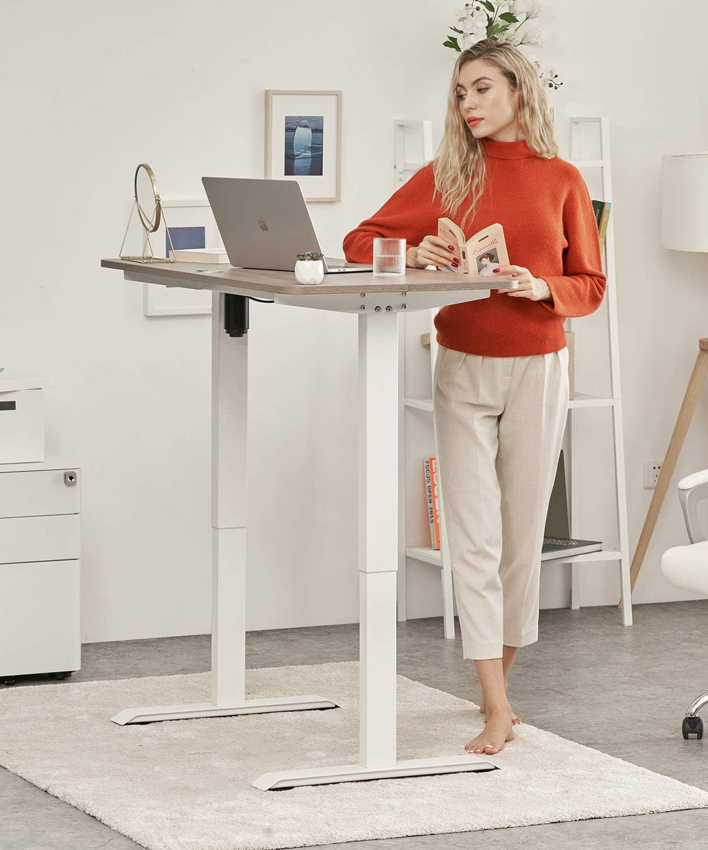 White Pneumatic Sit to Stand Laptop Desk with Lockable Wheels G433