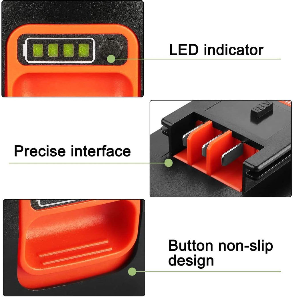2 Pack 4.0Ah Lithium Battery for Black and Decker 18V Firestorm Battery, Charger Included J536482