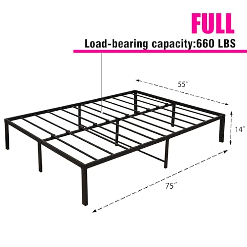 14 Inch Queen Size Heavy Duty Steel Slat Metal Platform Bed Frame Black A41348