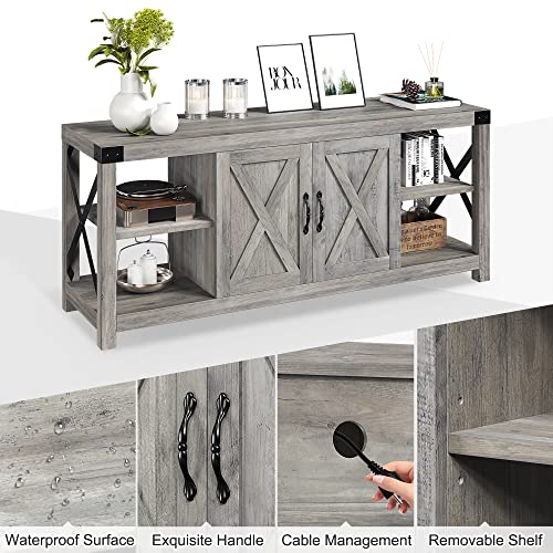 60 Inch TV Stand with Storage and Adjustable Shelves (Grey) O54927