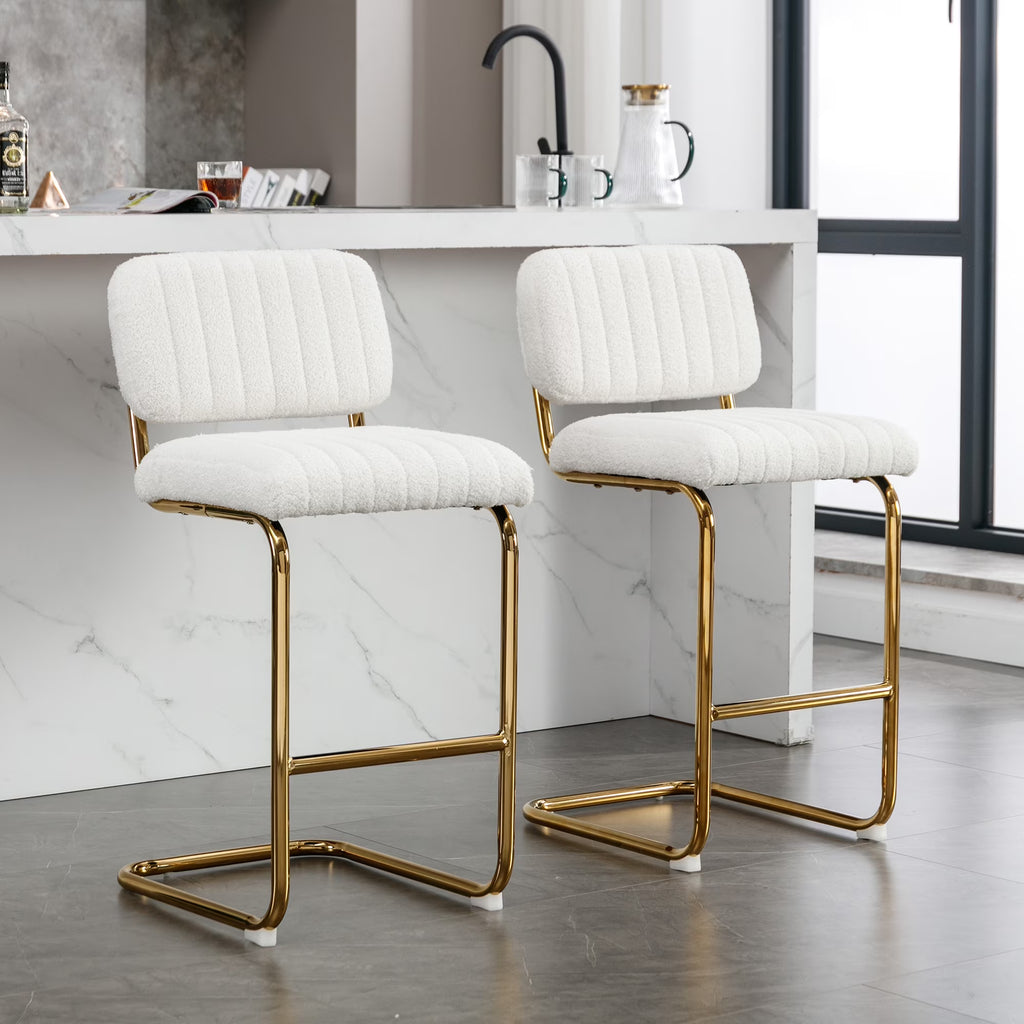 Ivory Boucle Fabric Counter Height Bar Stools Set of 2 M755