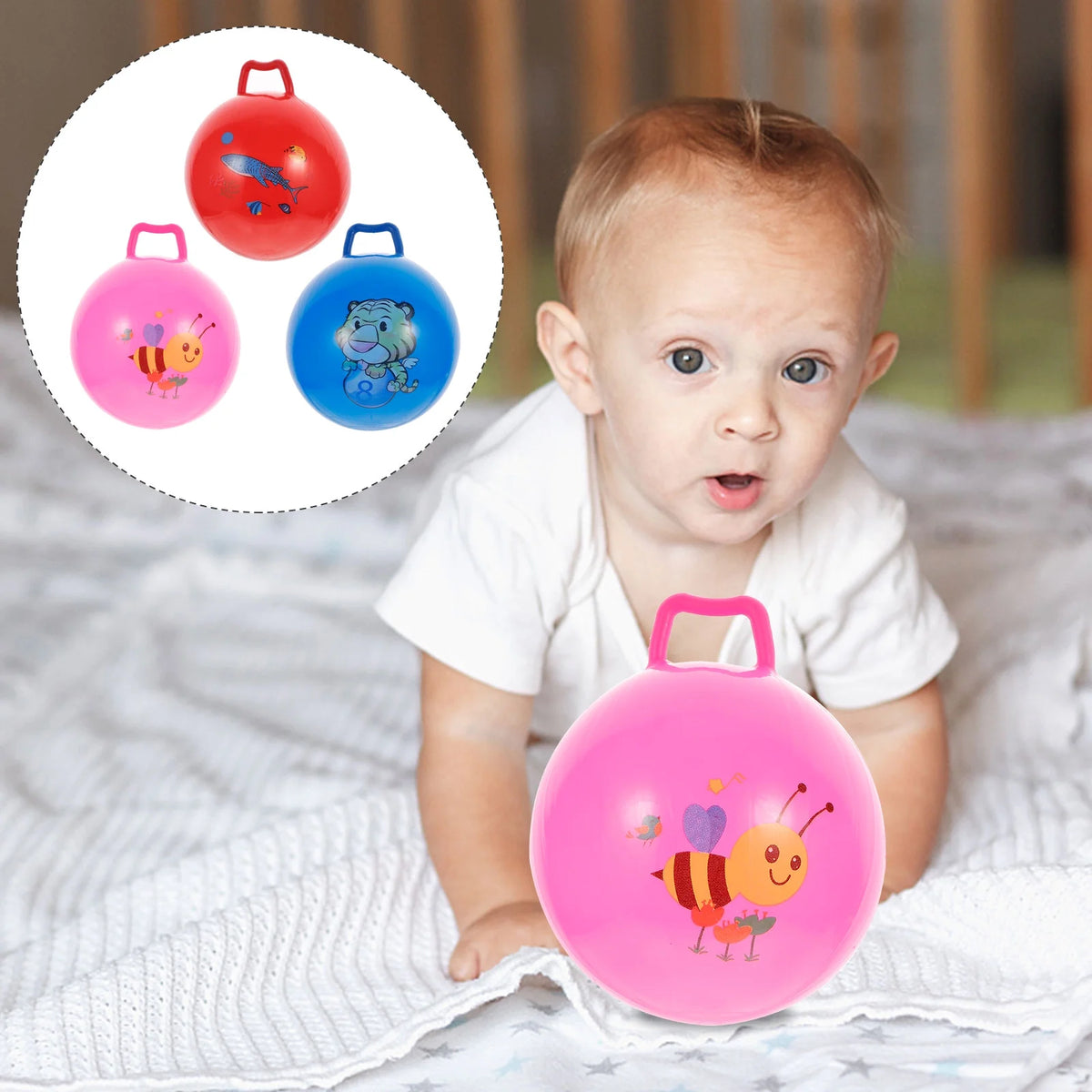 3Pcs Inflatable Hopper Balls with Handle V789997
