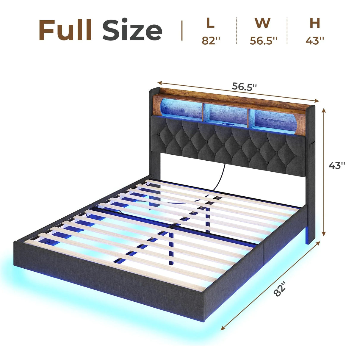 Full Size Platform Bed Frame with Charging Station and LED Lights S87341