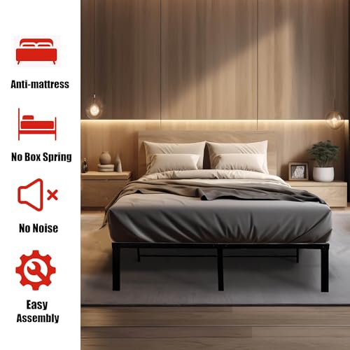 14 Inch Queen Size Heavy Duty Steel Slat Metal Platform Bed Frame Black A41348