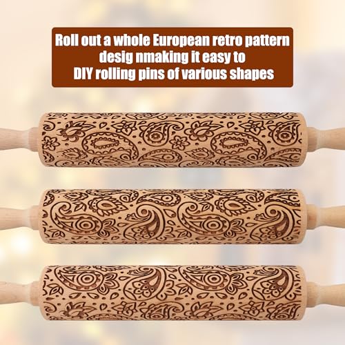 17" Wooden Rolling Pins with Embossed Designs B232